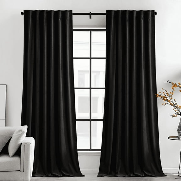 NICETOWN Black Velvet Curtains for Living Room, Soft Thick Elegant Velvet Curtains Thermal Insulated Sun Light Blocking Drapes Back Tab Velvet Window Curtains, 52"x96", 2 Panels
