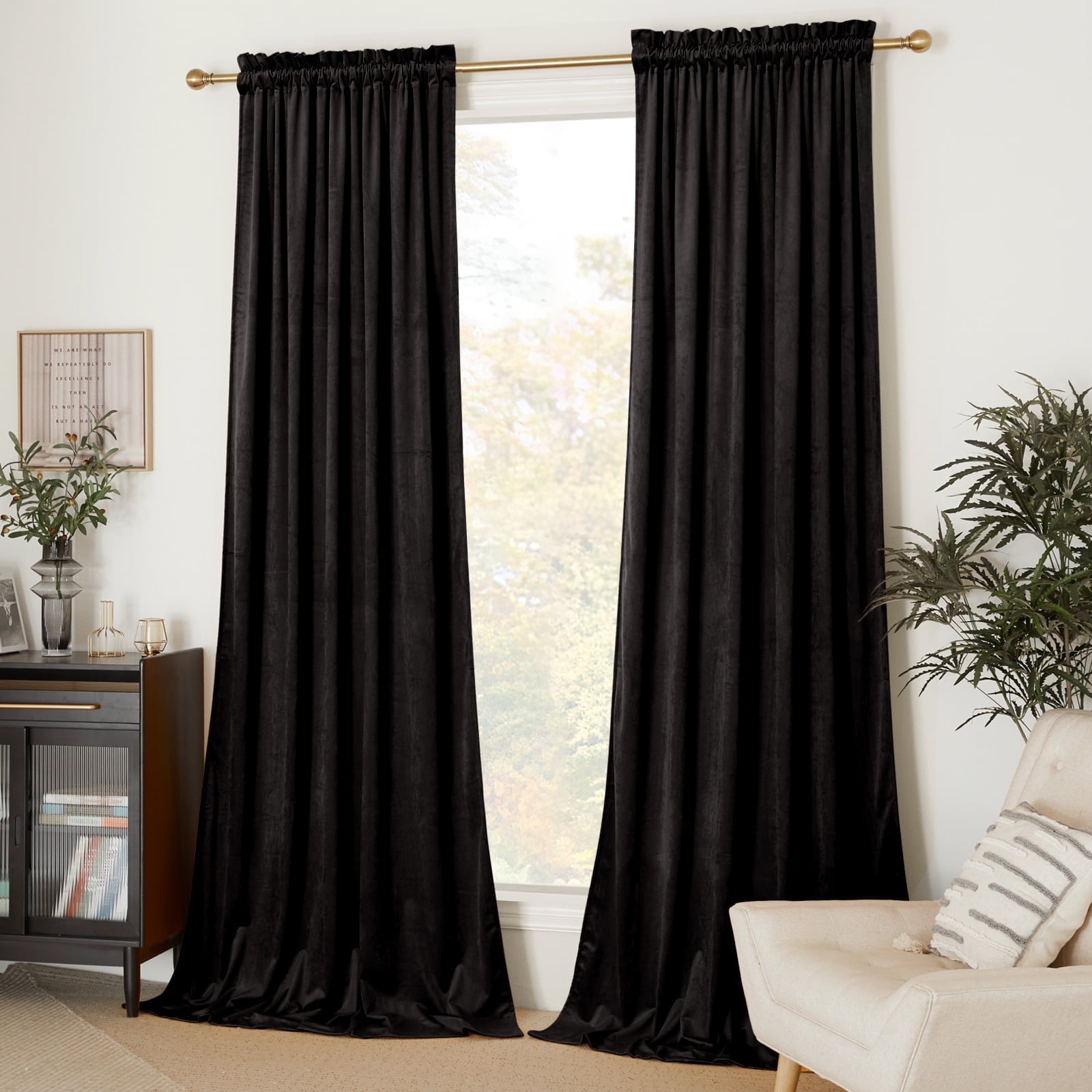 NICETOWN Black Velvet Curtains for Living Room 84 inch Length 2 Panels ...