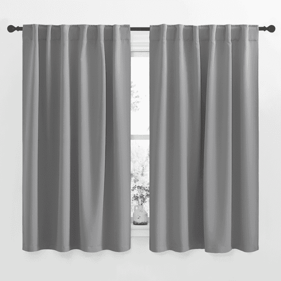 NICETOWN Blackout Bedroom Curtains Modern Privacy Backtab and Rod Pocket Heat Reducing Curtains, W52 x L63, Set of 2, Silver Grey