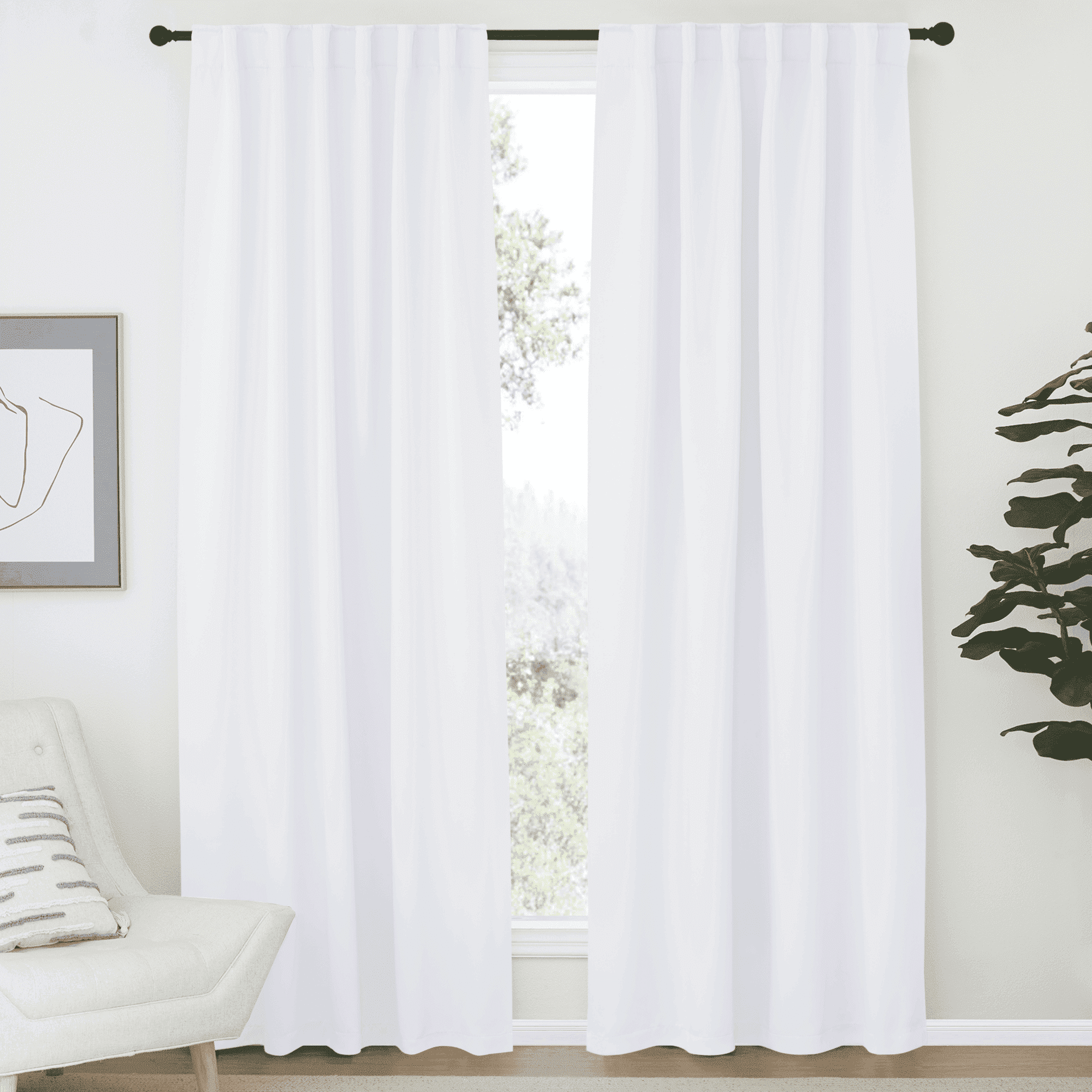NICETOWN Blackout Bedroom Curtains Privacy Backtab and Rod Pocket Thermal Insulated Solid Heat Reflecting Drapes, 2 Panels, W52 x L84, Pure White