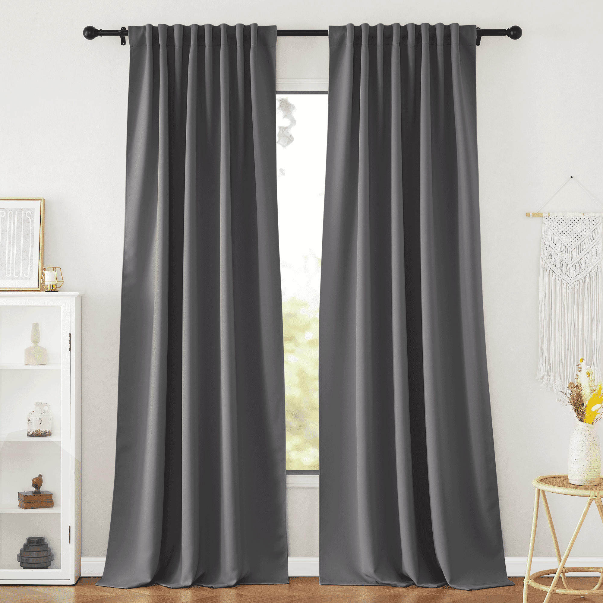 NICETOWN Blackout Bedroom Curtains, Rod Pocket/Back Tab/Hook Belt Grey Room Darkening Curtains Thermal Insulated Energy Efficiency Window Drapes for Dining Room, 52"x95", 2 Panels