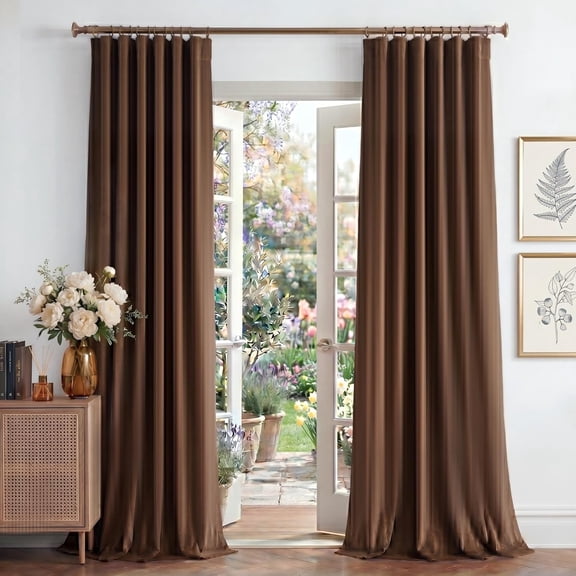 NICETOWN Blackout Brown Velvet 102 inch Long Curtains for Living Room - Thermal Insulated Elegant Window Treatments Floor to Ceiling Pleat Tape with Back Tab, W52 x L102, 2 Panels