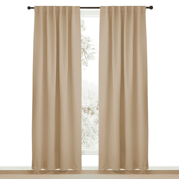 NICETOWN Blackout Collection Modern Biscotti Beige Solid Print Home Back Tab Room Darkening Curtains,52" x 84" (2 Panels)