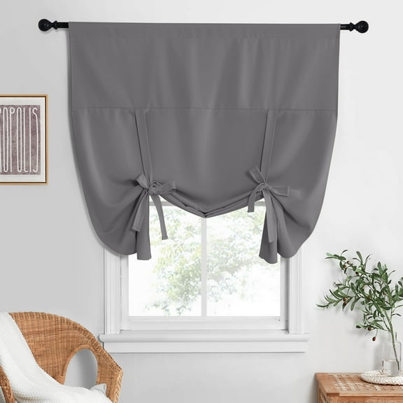 NICETOWN Blackout Curtain for Bathroom, Adjustable Tie Balloon Roman Blackout Curtain Rod Pocket Thermal Insulated Room Darkening Window Treatment, Grey, 52"x63", 1 Panel