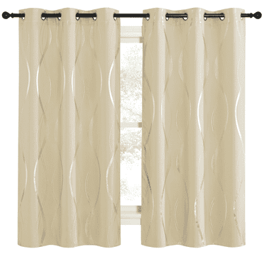 NICETOWN Blackout Curtain Panels for Bedroom Wave Print Window Curtains Energy Efficient Thermal Curtain Drapes for Living Room Grommet Top, Biscotti Beige, 42x63 inch, 2 Panels