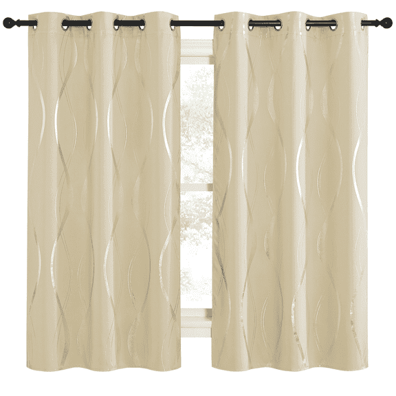 NICETOWN Blackout Curtain Panels for Bedroom Wave Print Window Curtains Energy Efficient Thermal Curtain Drapes for Living Room Grommet Top, Biscotti Beige, 42x63 inch, 2 Panels