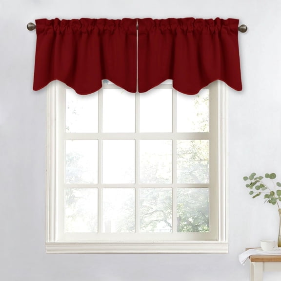 NICETOWN Blackout Curtain Valances for Bedroom, Rod Pocket Scalloped Window Valance Thermal Insulated Privacy Valance Curtain for Kitchen, Red, 52"x18", Set of 2