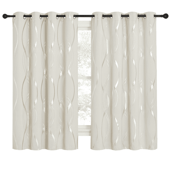 NICETOWN Blackout Curtains 63 Inch Length 2 Panels Thermal Insulated Window Treatment for Bedroom Grommet Room Darkening Curtains with Wave Vine Printed, 52x63 inches, Beige, 2 Panels