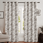 NICETOWN Blackout Curtains 84 Inch Length, Vintage Floral Print Curtain Drapes for Living Room Thermal Insulated Grommet Window Curtains for Bedroom, Cream, 2 Panels