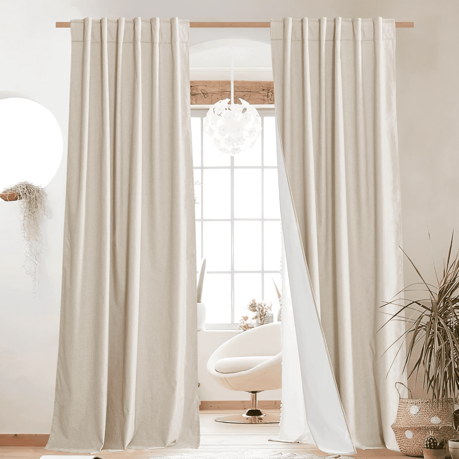 NICETOWN Blackout Curtains 90 Inches Long Thermal Insulated Privacy Farmhouse Drapes, 52"x90", 2 Panels, Beige
