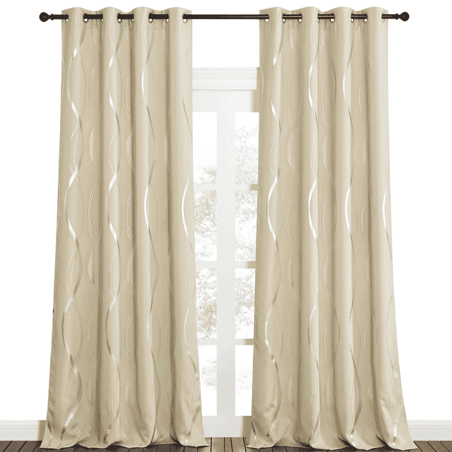NICETOWN Blackout Curtains 95 Inch Length 2 Panels Thermal Insulated Window Treatment for Bedroom Grommet Room Darkening Curtains with Wave Vine Printed, 52x95 inch