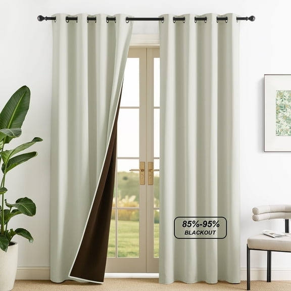 NICETOWN Blackout Curtains 95 inches Long for Home Office, Thermal Insulated Noise Reducing Curtains Light Blocking Energy Efficient Window Drapes, Light Beige, 2 Panels