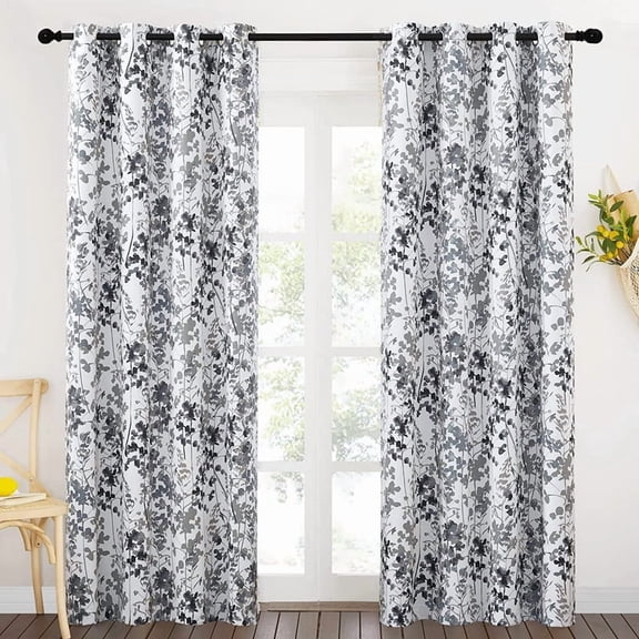 NICETOWN Blackout Curtains 95 inches Long, Watercolor Foliage pattern Light Blocking Curtains Thermal Insulated Energy Efficient Grommet Drapes for Farmhouse, Grey, 2 Panels