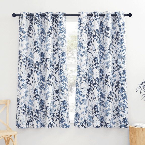NICETOWN Blackout Curtains for Bedroom, Watercolor Foliage Window Treatment Thermal Insulated Noise Reduce Grommet Drapes for Living Room, Blue, 52"x63", 2 Panels