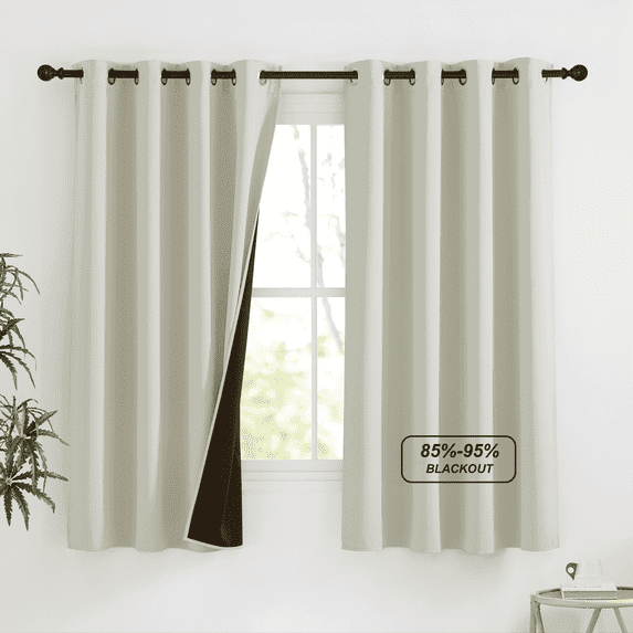 NICETOWN Blackout Curtains for Kitchen, Thermal Insulated Short Curtains for Living Room, Grommet Room Darkening Privacy Protection Curtain Panels, 52"x63", Light Beige, 1 Pair
