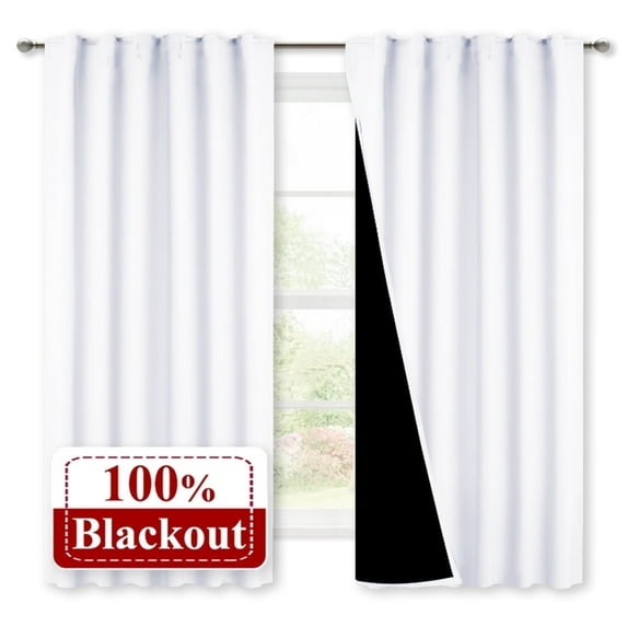 NICETOWN Blackout Curtains for Living Room, 100% Blackout Double Layers Curtains Thermal Insulated Energy Efficient Curtains Rod Pocket & Back Tab Noise Reducing Drapes, White, 52"x84", 2 Panels
