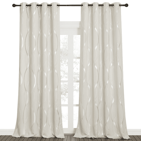 NICETOWN Blackout Curtains for Living Room Windows 95 Inches Long Wave Line Foil Print Design Curtains Room Darkening Bedroom Curtain Thermal Insulated Grommet Drapes,52x95 inches, 2 Panels