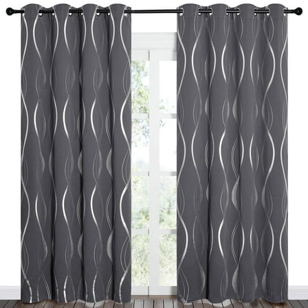 NICETOWN Blackout Curtains Long Wave Line Embossed Grommet Room Darkening Curtains Thermal Insulated 2 Panels Curtains for Living Room Bedroom Grey Curtains, 52 W x 84L