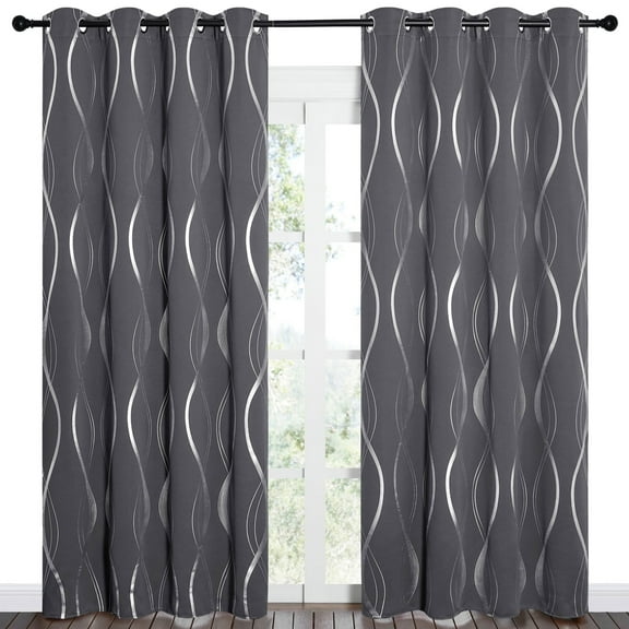 NICETOWN Blackout Curtains Long Wave Line Embossed Grommet Room Darkening Curtains Thermal Insulated 2 Panels Curtains for Living Room Bedroom Grey Curtains, 52 W x 84L