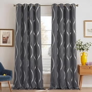 NICETOWN Blackout Curtains Long Wave Line Embossed Grommet Room Darkening Curtains Thermal Insulated 2 Panels Curtains for Living Room Bedroom Grey Curtains, 52