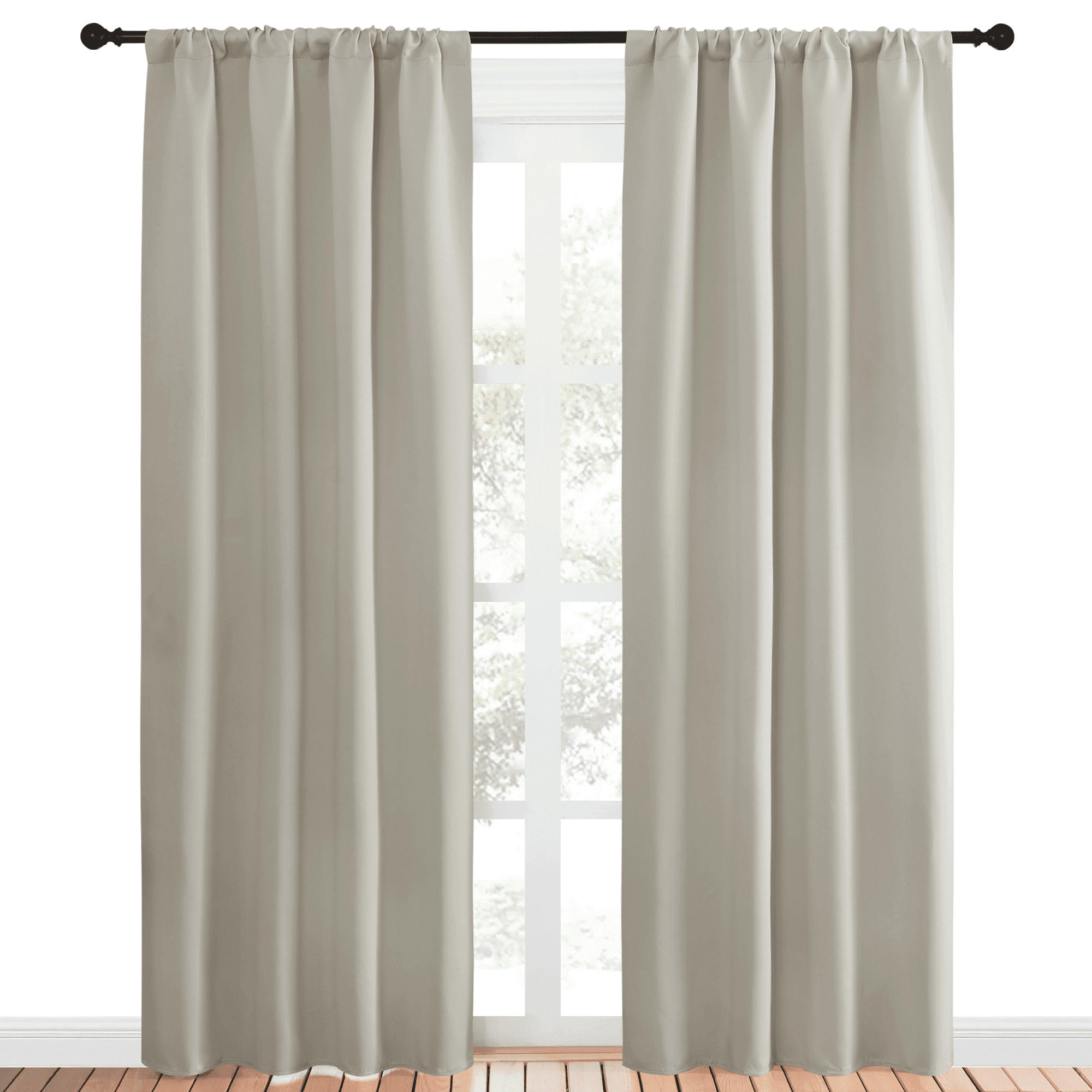 NICETOWN Casual Natural Solid Print Home Rod Pocket Room Darkening Kitchen Curtains, 42" x 84" (2 Pa(图1)