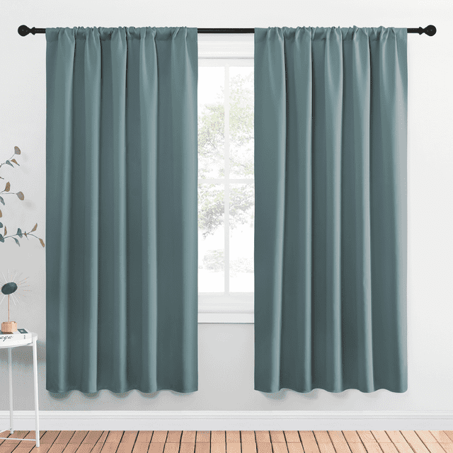 NICETOWN Blackout Curtains Room Darkening Rod Pocket Privacy Thermal Insulated Drapes for Bedroom, W52 x L72, Greyish Blue, Set of 2