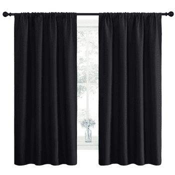 NICETOWN Blackout Curtains Thermal Insulated Rod Pocket Window Treatments Room Darkening Drapes for Bedroom, Black, 42"x63", 2 Panels