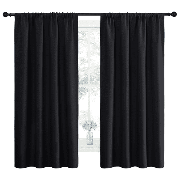 NICETOWN Blackout Curtains Thermal Insulated Rod Pocket Window Treatments Room Darkening Drapes for Bedroom, Black, 42"x63", 2 Panels