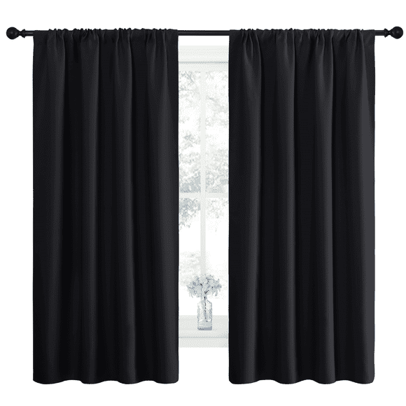 NICETOWN Blackout Curtains Thermal Insulated Rod Pocket Window Treatments Room Darkening Drapes for Bedroom, Black, 42"x63", 2 Panels