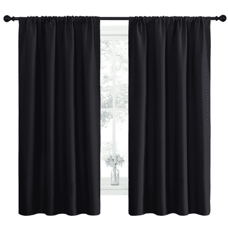 NICETOWN Blackout Curtains Thermal Insulated Rod Pocket Window Treatments Room Darkening Drapes for Bedroom, Black, 42"x63", 2 Panels