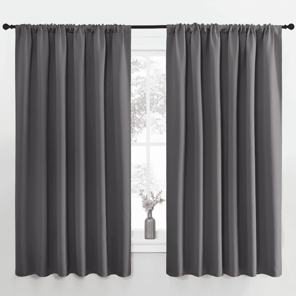 NICETOWN Blackout Curtains Thermal Insulated Rod Pocket Window Treatments Room Darkening Drapes for Bedroom, Grey, 62"x63", 2 Panels