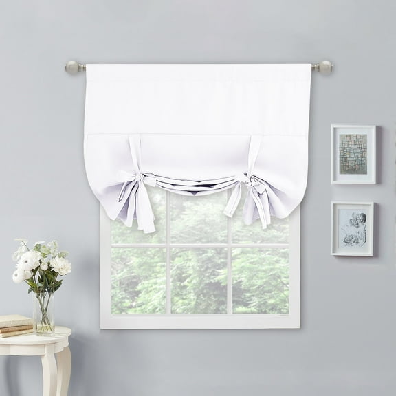 NICETOWN Blackout Curtains Thermal Insulated Tie Up Adjustable Balloon Roman Window Curtain, Rod Pocket Room Darkening Privacy Drape for Bedroom Living Room, Pure White, 40"x54", 1 Panel