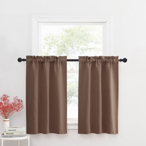 NICETOWN Blackout Curtains for Kitchen, Cafe Curtains 36 Inches Long for Half Window, Darkning Curtains Set of 2 for Bedroom, Cappuccino,29"x36"