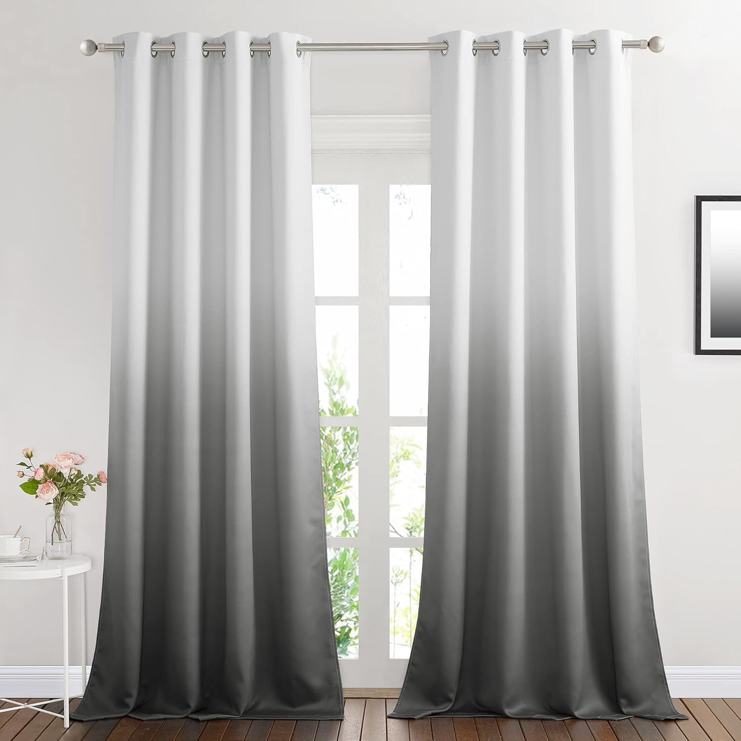 NICETOWN Blackout Curtains for Living Modern Room Grommet Decorative Gradient Window Treatment for Bedroom, White to Gray, W52 x L95, 2 Panels