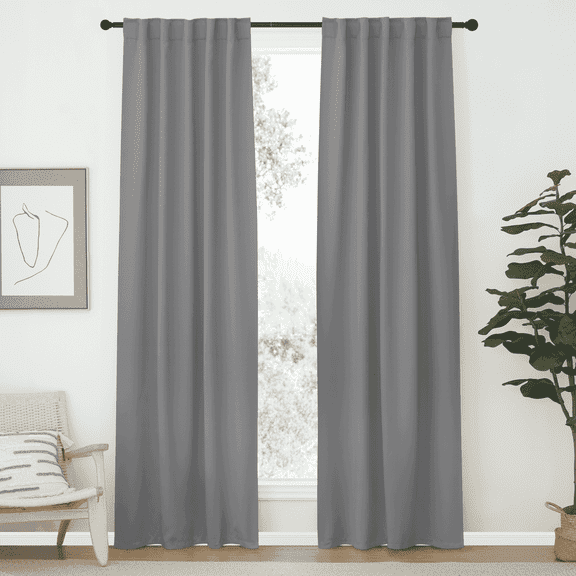 NICETOWN Blackout Curtains for Living Room Backtab and Rod Pocket Curtains for Bedroom Black out, Set of 2, W42 x L84, Silver Grey