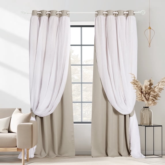 NICETOWN Blackout Double Layer Curtains with Sheer Grommet Solid Thermal Insulated Drapes, Natural, Set of 2, W52 x L84