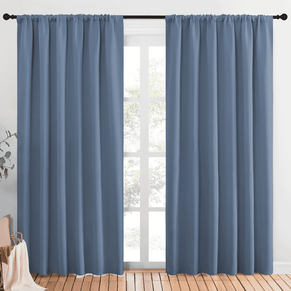 NICETOWN Blackout Curtians Thermal Insulated Rod Pocket Modern Drapes for Living Room, W70 x L84, Set of 2, Stone Blue
