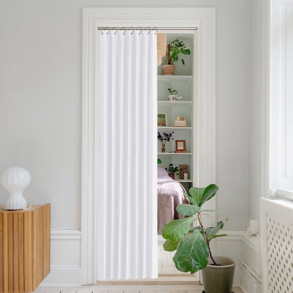 NICETOWN Blackout Doorway Curtain, Room Darkening Privacy Closet Curtain Thermal Insulated Accordion Door Curtain for Front Door/Sliding Door, Pure White, 38"x80", 1 Panel