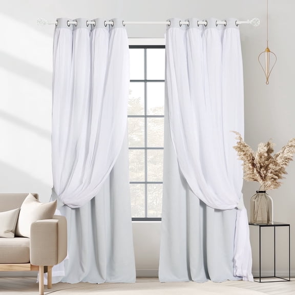 NICETOWN Blackout Double Layer White Curtains with Sheer for Bedroom Pravicy Grommet Solid Room Darkening Drapes, W52 x L84, Set of 2, Greyish White