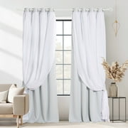 NICETOWN Blackout Double Layer White Curtains with Sheer for Bedroom Pravicy Grommet Solid Room Darkening Drapes, W52 x L84, Set of 2, Greyish White