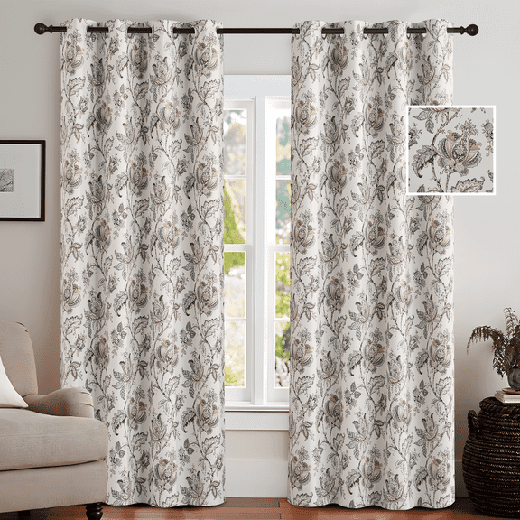 NICETOWN Blackout Floral Curtains for Living Room, Blackout Thermal Insulated Privacy Protection Curtains Grommet Room Darkening Drapes for Bedroom, Cream, 52"x96", 2 Panels