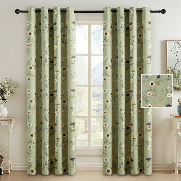 NICETOWN Blackout Floral Curtains for Living Room, Blackout Thermal Insulated Privacy Protection Curtains Grommet Room Darkening Drapes for Bedroom, Sage Green, 52"x84", 2 Panels