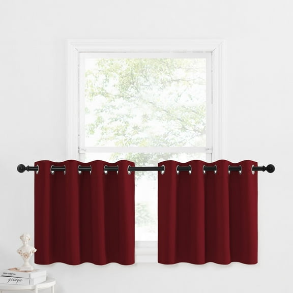 NICETOWN Blackout Kitchen Curtains, Thermal Insulated Curtains Energy Efficient Privacy Grommet Short Window Curtains for Small Window, 52"x 24", Red, 2 Panels