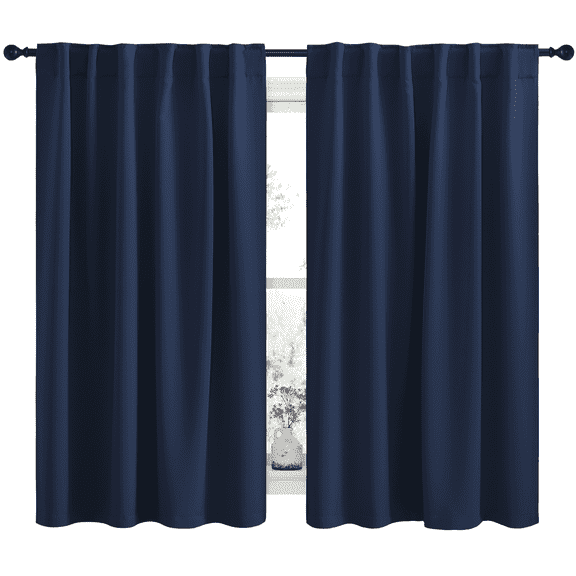 NICETOWN Blackout Kitchen Curtains for Small Window Curtains Back Tab and Rod Pocket Thermal Insulated Drapes 42x50 inch, Navy, 2 Panels