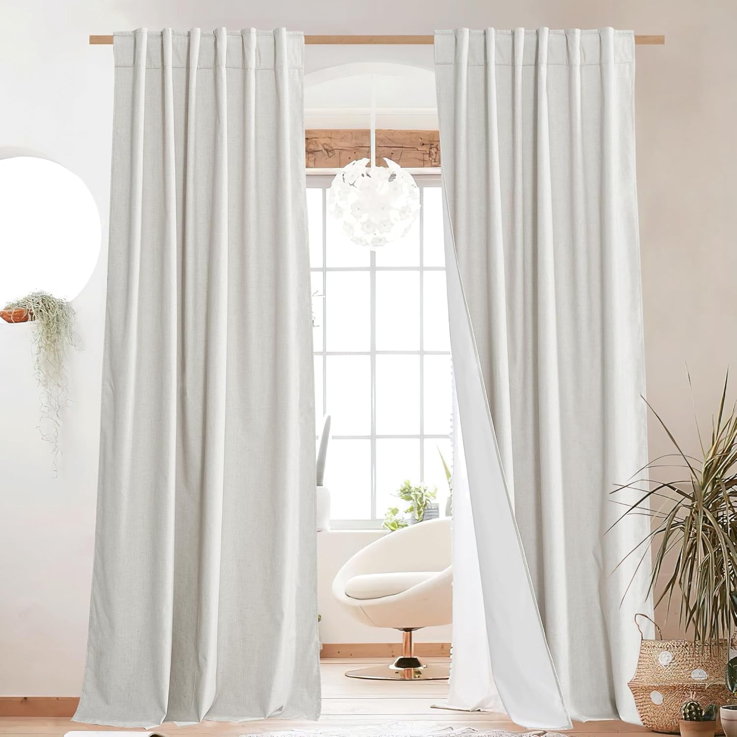 NICETOWN Blackout Linen Curtains Privacy Thermal Insulated Noise Reducing Drapes, W52 x L84, Set of 2, Ivory