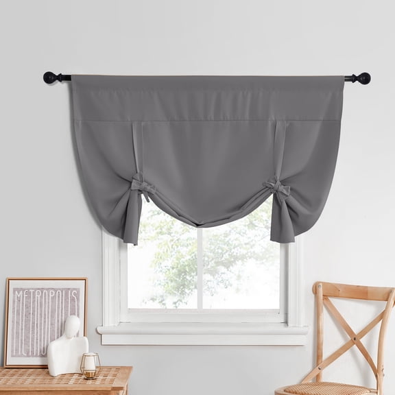 NICETOWN Blackout Roman Curtains for Kitchen, Thermal Insulated Privacy Drape Rod Pocket Tie Up Adjustable Room Darkening Balloon Window Shade, Grey, 52"x45", 1 Piece