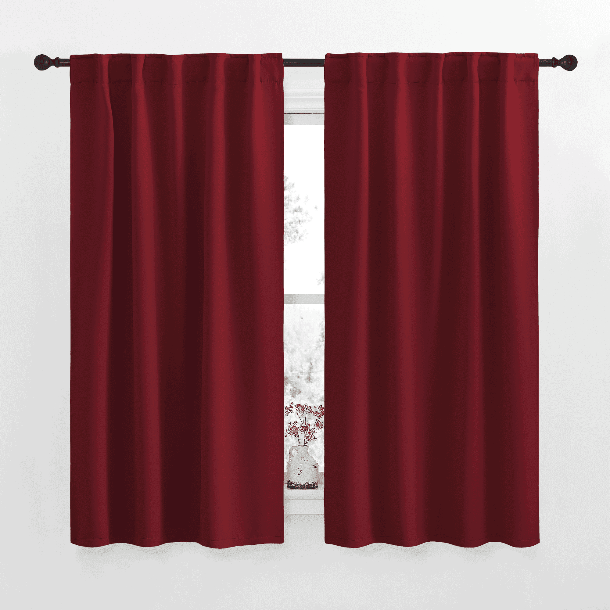 NICETOWN Blackout Solid Curtains for Bedroom/Living Room Morden Thermal Insulated Soundproof Light Blocking Backtab/Rod Pocket Drapes (2 Panels, 34" W x 72" L, Burgundy Red)