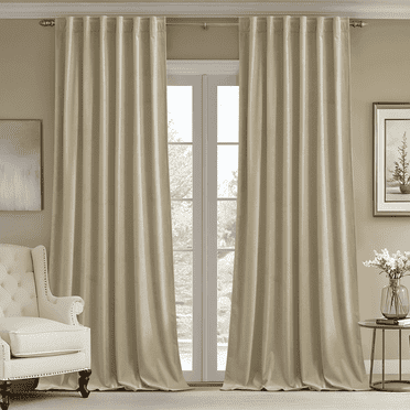 NICETOWN Blackout Velvet Curtains 84 inches, Soft Thick Velvet Blackout Drapes, Back Tab Design Thermal Insulated Window Drapes for Living Room, Beige, 52"x84", 2 Panels