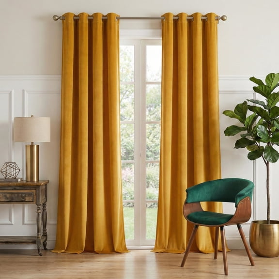 NICETOWN Blackout Velvet Curtains, Thermal Insulated Noise Reducing Soft Retro Luxury Heavy Drapes Grommet Privacy Energy Saving Window Treatments for Nursery, 52"x102", Marigold, 2 Panels