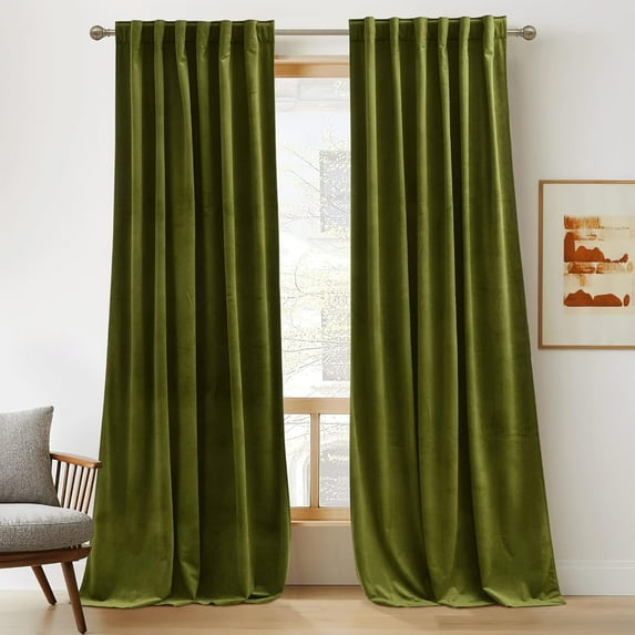 NICETOWN Blackout Velvet Curtains, Thermal Insulated Room Darkening Velvet Drapes Noise Reducing Rod Pocket/Back Tab Window Curtains for Vintage Bedroom Decor, Moss Green, 52"x 90", 2 Panels